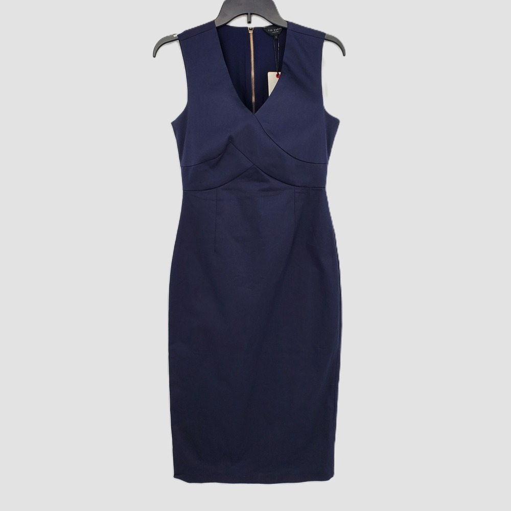 Ted Baker Navy Sleeveless Midi Sheath Dress